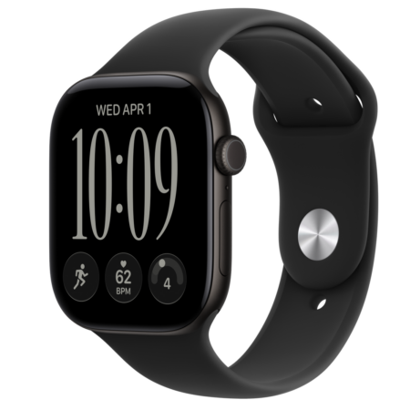 Apple Watch Series 12 46mm aluminio negro con correa deportiva negra – vista frontal