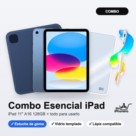 Combo Esencial iPad 11 A16 128GB con estuche de goma, vidrio templado y lápiz - Tío Iphonero
